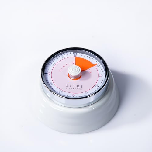 Image of Gibox Round Retro Kitchen Timer for Cooking (White) Stainless Steel Megnatic Bottom Mechanical Loud Alarm, 60 Min Count Stopwatch for Time Management Analogue Clock Reminder for Various Activity
