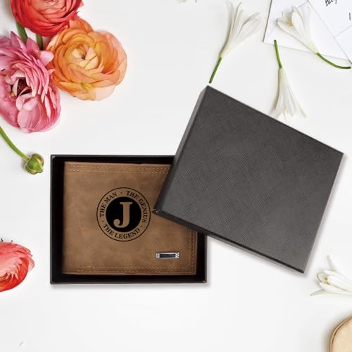 Fathers Day Mens Gifts for Him Husband Funny Engraved Leather Wallets with Pocket Hug Token Anniversary Wedding Gifts Cool Birthday Gift Christmas Sentimental Gifts for Him Men Husband Boyfriend (J)4