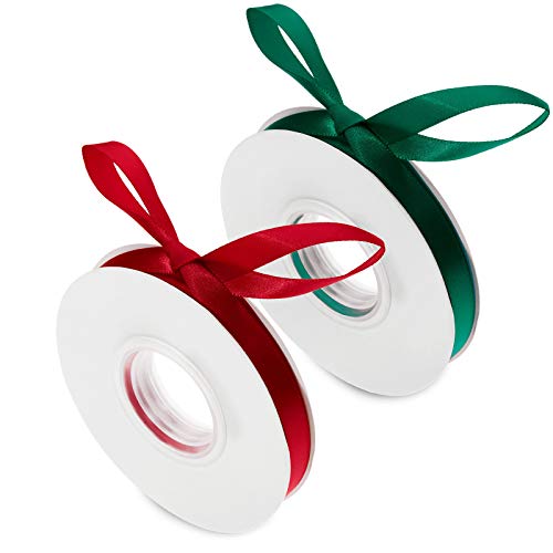 2 Rolls Wrapping Ribbon - Cake & Hair Accessories Ribbon for Crafts & Party Decorations (Red, Green)