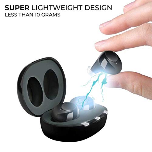 Personal Hearing Aid, in The Canal (ITC) in Ear Hearing Aid, Rechargeable Modern Style Charge Case with Replacement Domes (Pair)