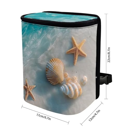 Image of Talayituse Starfish Beach Seahells Print Car Trash Can with Lid, Leak Proof Auto Trash Bag Hanging Vehicle Garbage Can Multipurpose Storage Container for Back Seat Road Trip
