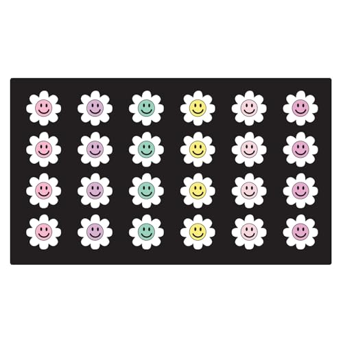 Image of Booooom Jackson Classroom Rug - 7'6''x13' Cheerful Flower Smiley Seating Square Preschool Classroom Carpet, Non-Slip & Stain Resistant, 20X Easy Clean, Thick Nylon Kids Playroom Floor Mat