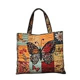 Generisch Shopper Tasche Damen Unisex Süße Personalisierte Wiederverwendbare Taschen,Geräumig Lässig Stofftasche Mit Stickerei Gesteppt Gepolstertem Griff Patchwork W01 One Size