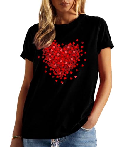 Image of Valentines Shirts for Women Valentine Love Heart Printed Graphic Tshirt Cute Girls Casual Top