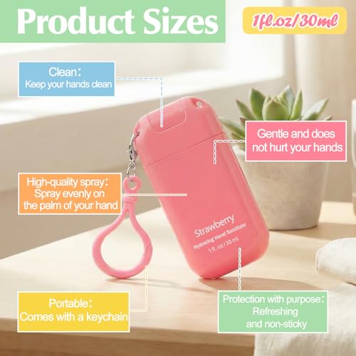 Image of 12 Pack Mist Hand Sanitizer Spray Keychain Cute Mini Hand Sanitizer Travel Size Bulk 1oz Scent Moisturizing Back to School Teacher Gift Classroom Variety Pack for Gym Purse Backpack(Pink,Cute)