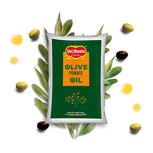 Image of Del Monte Pomace Olive Oil (Imported) | All purpose cooking oil for everyday Indian cooking | Ideal for deep frying, roasting, baking | High MUFA & Low in Saturated Fat | 1L Pouch (Pack of 3)