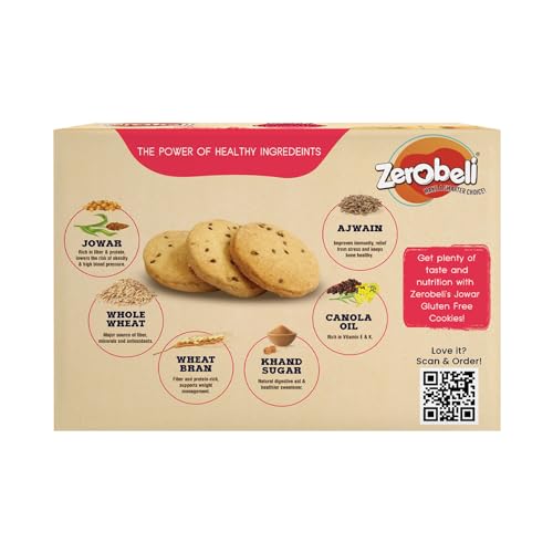 Zerobeli Sweet & Salty Jowar Ajwain Biscuits - 400g (Pack of 2) |Wholegrain Digestive Cookies | No Added Preservatives,No Artificial Colors | Healthy,Nutritious,and Delicious | Best Tea Time Snacks