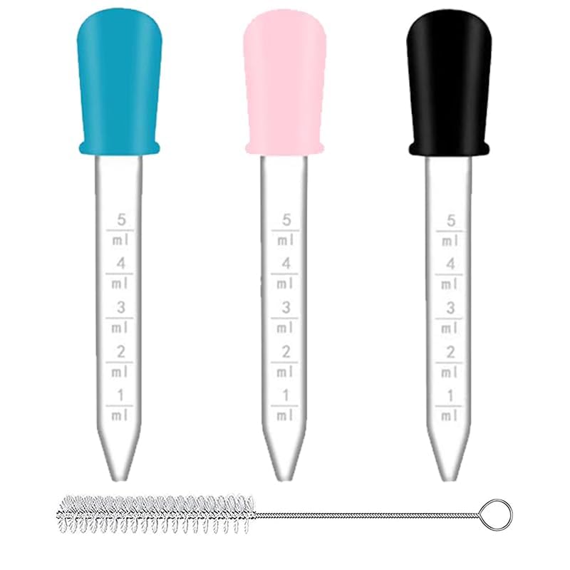 3 x 5 ml Graduated Silicone Pipettes Includes Cleaning Brush Ideal for Crafts Plant Care & Food Decoration