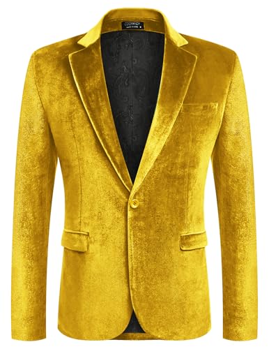 Image of COOFANDY Men's Velvet Blazer Notched Lapel Velour Suit Jacket One Button Tuxedo Jackets for Wedding Prom Party Dinner