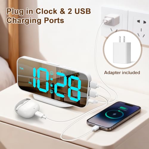 ALANAS Slim Digital Alarm Clock, Big Mirror Display with Dual USB Charger Ports - image 6