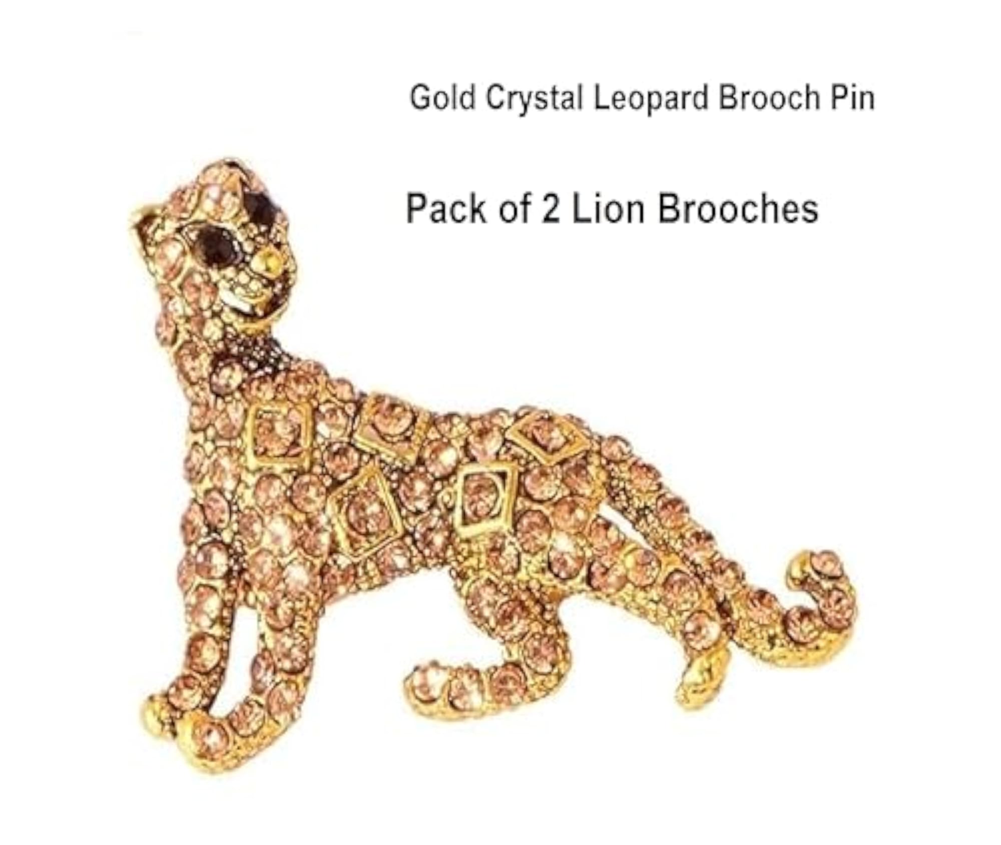 Gold Crystal Leopard Brooch Pin for Men and Women