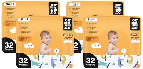 Image of Hello Bello Premium Baby Diapers Size 1 I 32 Count of Disposable, Extra-Absorbent, Hypoallergenic Baby Diapers with Snug and Comfort Fit I Sleepy Sloth (Pack of 4)