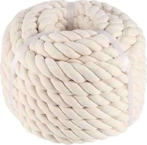 Corde en Coton Tressée 25mm x 15M, Corde Épaisse à 3 Brins Tordus, Corde Macramé en Coton Non Blanchi pour Artisanat, Sports, Suspensions de Paniers et...