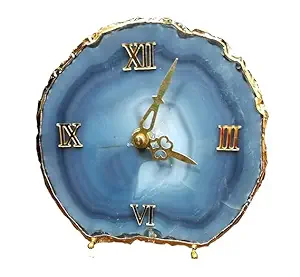 eshoppee Natural Agate Stone Table Clock with Mantra and Electroplating on Border. (19)