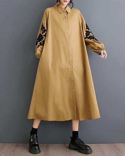 Image of ellazhu Womens Fall Casual Patchwork Funky Long Sleeve Designer Dress Loose Blouse GY2787 A