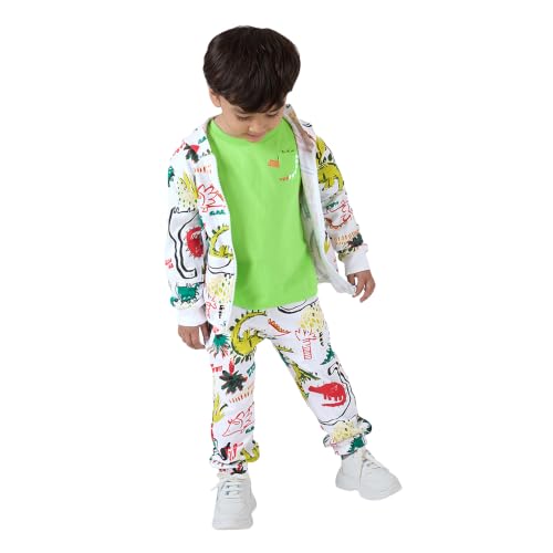 Image of Hopscotch Boy's Cotton Printed All-Over Print T-Shirt with Jacket and Pants Set