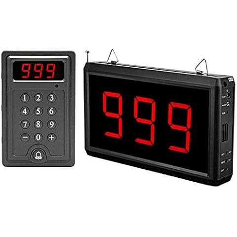 Wireless Calling System Take A Number Display System Restaurant Pager System Queue Management Long Range Waiting Number System for Restaurant/Food Truck/Bank 999 numbers (1 Display+1 Numeric Keypad) Cover