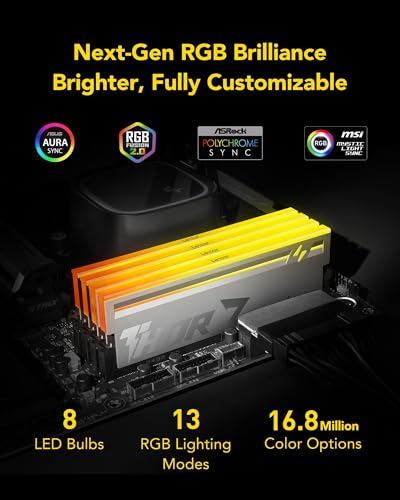 Lexar Thor Z Series RGB DDR5 RAM 32GB Kit (2x16GB) 6000 MHz, DRAM 288-Pin UDIMM Desktop, PC High-Performance Gaming Computer Memory for Intel XMP 3.0/AMD Expo, PMIC/On-die ECC/1.35V - Image 5