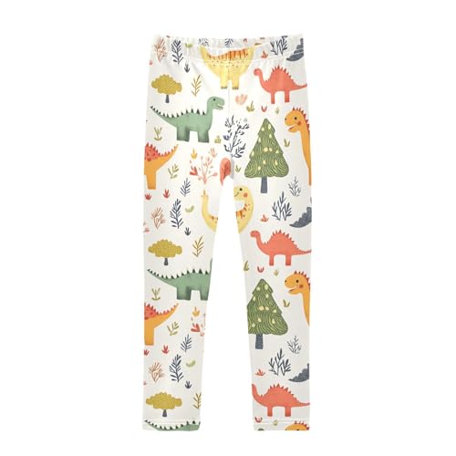 Dino and Tree Girls Leggings,Workout Leggings for Girls Toddler Athletic Legging Size for 3-10T