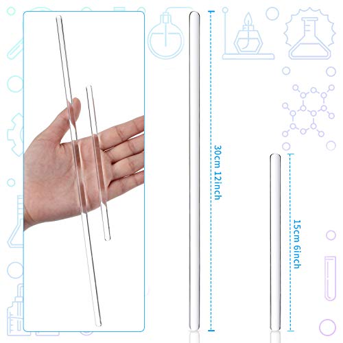 20 pcs glass stirring rods stir sticks both round ends 12 inch long 7 mm diameter and 6 inch long 5 mm diameter 10 for each size for lab kitchen science education and stir hot cold beverage cocktail
