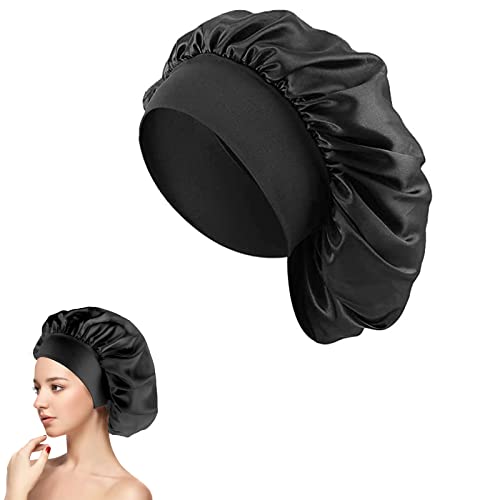 Silk Hair Wrap for Sleeping, Hair Bonnet, 1pcs Night Sleep Cap for Women Girls, Hair Care Head Cover Elastic Hat for Black Curly Hair.