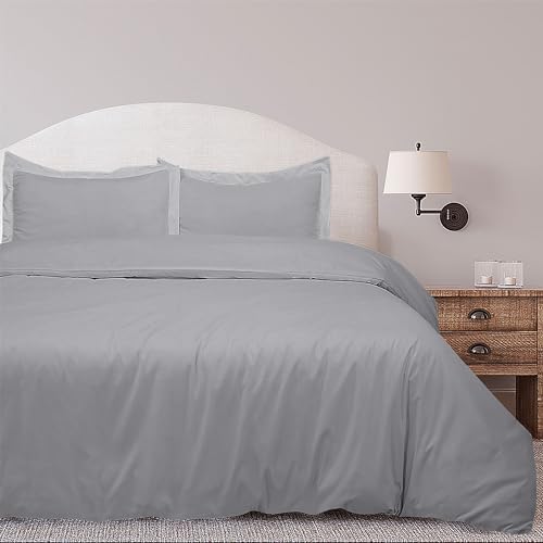 Image of ROYALE LINENS Silver Duvet Cover King Size - 3 Piece Bedding Comforter Covers - Zipper Closure - 1 King Duvet Cover 104x90 inches and 2 Pillow Shams - No Comforter Included