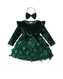 Kucnuzki Baby Girl Dress 3 6 Months Baby Girl Cute Clothes Green Ruffle Long Sleeve Formal Velvet Tulle Fairy Dress Fall Newborn Outfits Winter Infant Clothes