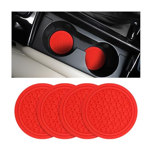 Image of Mandark 4PCS Car Cup Holder Coasters, 2.75 Inch Non-Slip Insert Water Bottle Holder Pads, Dustproof Automotive Interior Accessories Mat, Universal for Vehicles, Trucks, RVs and More (Red)
