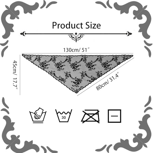 Lusstiazz Triangle Mantilla Veil Lace Edge - Catholic Church Chapel Veil, Christian Communion Head Covering Scarf for Women (Black)