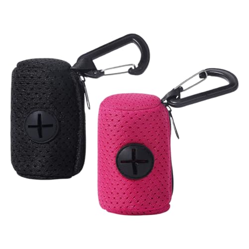 DOKRIN Dog Waste Bags, Sacchetti per escrementi di cane in confezione da due con cerniera e gancio, sacchetti universali per escrementi di animali domestici (nero, rosso rosa)