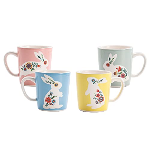 Bico Vintage Floral Bunny Ceramic Mugs, 18Oz, Set Of 4, For Coffee, Tea, Drinks, Microwave & Dishwasher Safe #TOP20