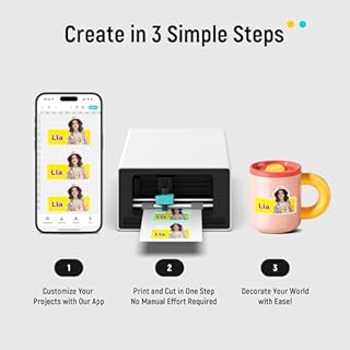 Liene PixCut S1 Color Sticker Printer & Cutting Machine - All-in-One Sticker Maker for DIY Crafts, Custom Labels & Gifts. Thermal Dye-Sublimation Photo Printer, 300 DPI, Precise AI Auto-Cutting