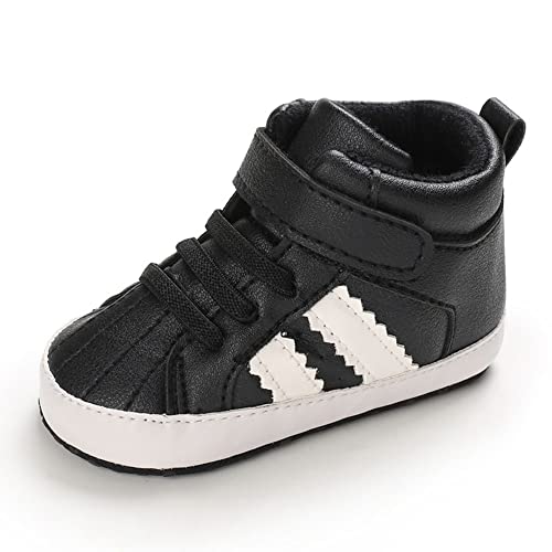 Sekantrol Baby Boys Girls First Walker Crib Newborn Shoes, Soft Rubber Sole Infant Sneakers Fashion High-Top Non-Slip Toddler Dress Moccasins Shoes (06-Black, Infant, 12-18 Months, Medium)