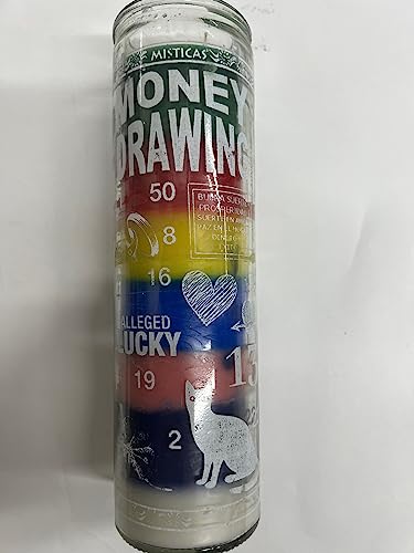 Money Drawing (Ven Dinero) Unscented 7 Color Pillar Candle in Glass