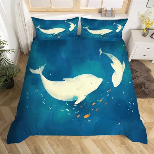 Parure de lit dauphin 220x240 bleu en microfibre douce lavable en machine avec zip invisible
