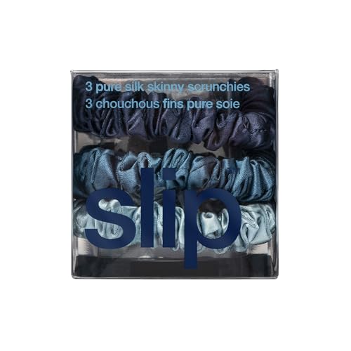 Image of SLIP Silk Hair Ties, Sea Skinny Scrunchies, Set of 3 | Anti-Damage