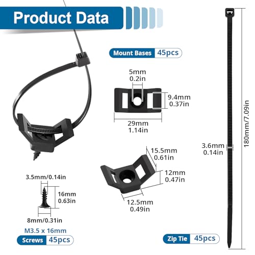 VooGenzek 45 Sets 12.5 * 15.5 mm Saddle Type Cable Tie Mount Bases, Saddle Type Mount Wire Holder - Image 2