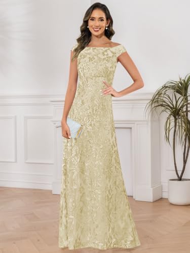 Sequin Mother of The Bride Dresses for Women Sparkly Off Shoulder Formal Evening Gown4