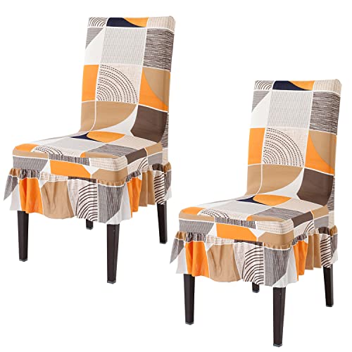 Image of HOKIPO Chair Slip Cover Set of 2 Stretchable Elastic Dining Seat Frill Cover (AR-4091-D1*2)