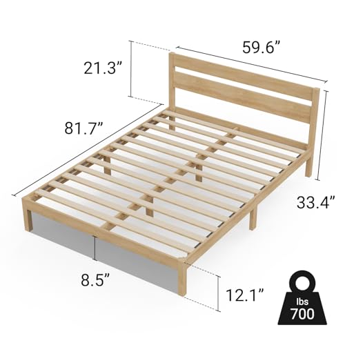 Image of LIFEMENT Queen Bed Frame with Headboard Classic Wood Platform, Noise Free, Under Bed Storage, No Box Spring Needed, Easy Assembly, Natural