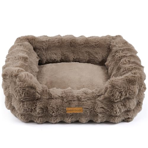 Image of Modern Threads Brushed Long Pile Rabbit Fur Cuddler Dog Bed, Bolstered Supportive Sides, Calming Nest Design, Removable Washable Cover, Bed for Small to Medium Dogs, Chocolate, (24 inchL x 20 inchW x 8 inchTh)