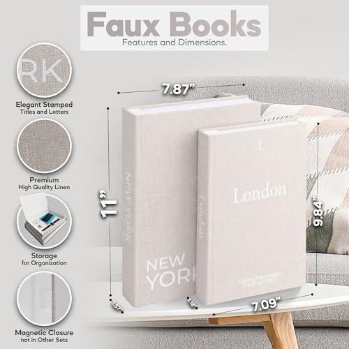 Image of Faux Book Storage Box Set of 2-Beige /Beige-Decorative Faux Books with Hidden Storage for Coffee Table Decor, Bookshelf or Mantle-Linen Decorative Boxes-Aesthetic Book Decor for Home