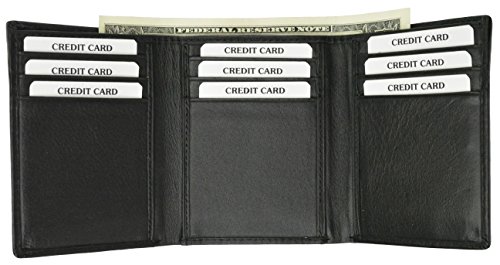 Outside ID Window Genuine Leather Trifold Multi-Card Compact Wallet with Logo