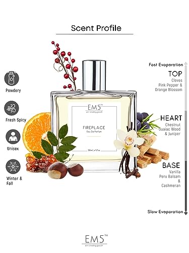 EM5 Fireplace Perfume for Men and Women | Woody Vanilla Balsamic | Unisex EDP Strong and Long Lasting Spray | Luxury Gift for Men/Women