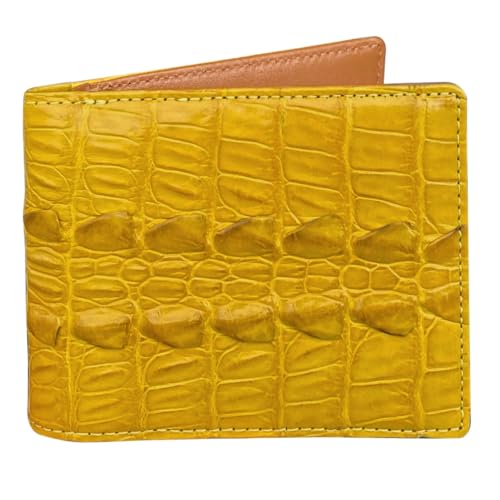 Image of HATA Yellow Luxury Exotic Bifold Leather Wallet Men with Flip Out ID Window, Holder Credit Card, RFID Blocking, Men Leather Wallet Gift Birthday, Wedding, Anniversary, Father's Day VINAM-109