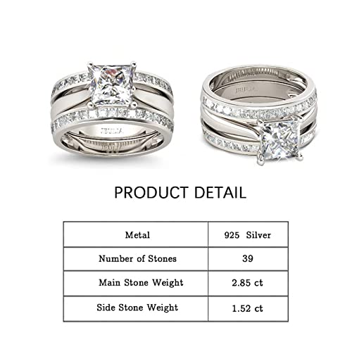 Jeulia 4.37 Carat Engraved Pricess Cut Cubic Zirconia Engagement Ring Diamond Wedding Bands for Women CZ Solitaire Sterling Silver Anniversary Bridal Promise Rings Set2