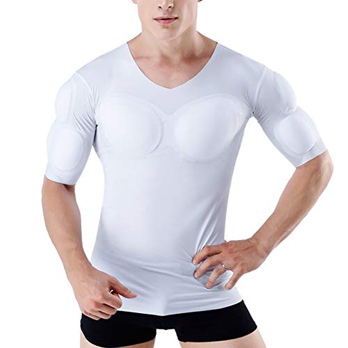 Men Shoulders Realistic Undershirt Moisture Wicking Removable Pad Breathable T-Shirt - Main Image