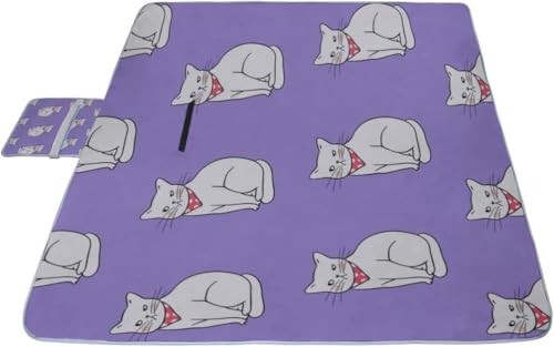 レジャーシート 小柄 紫色猫 ピクニック 折りたたみ 撥水 アウトドア クッション マット コンパクト 花見 運動会 キャンプ 遠足 花火大会 ヨガ 座布団 厚手 大判 145x150cm 持ち運び便利