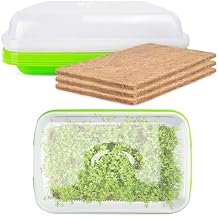 Microgreens Growing Trays with Lids and Coconut Fiber Mat,Seed Sprouter Tray with Drain Holes,Seed Starter Tray Reusable,Microgreens Growing Trays,Cat Grass Growing Kit for Indoor Cats Pack 3