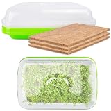 Microgreens Growing Trays with Lids and Coconut Fiber Mat,Seed Sprouter Tray with Drain Holes,Seed Starter Tray Reusable,Microgreens Growing Trays,Cat Grass Growing Kit for Indoor Cats (Pack 3)